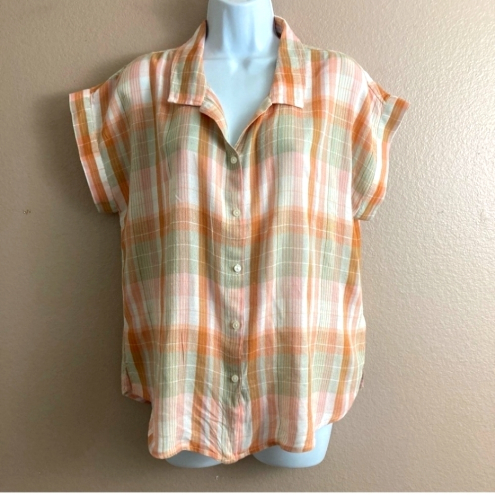 Lucky Brand Women's Plaid Beach Shirt Casual Travel Comfy Size medium.